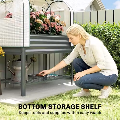 Outsunny Galvanised Steel Raised Planter with Greenhouse Cover, Grey, W/D/H: 120 x 140 x 55 cm – 6