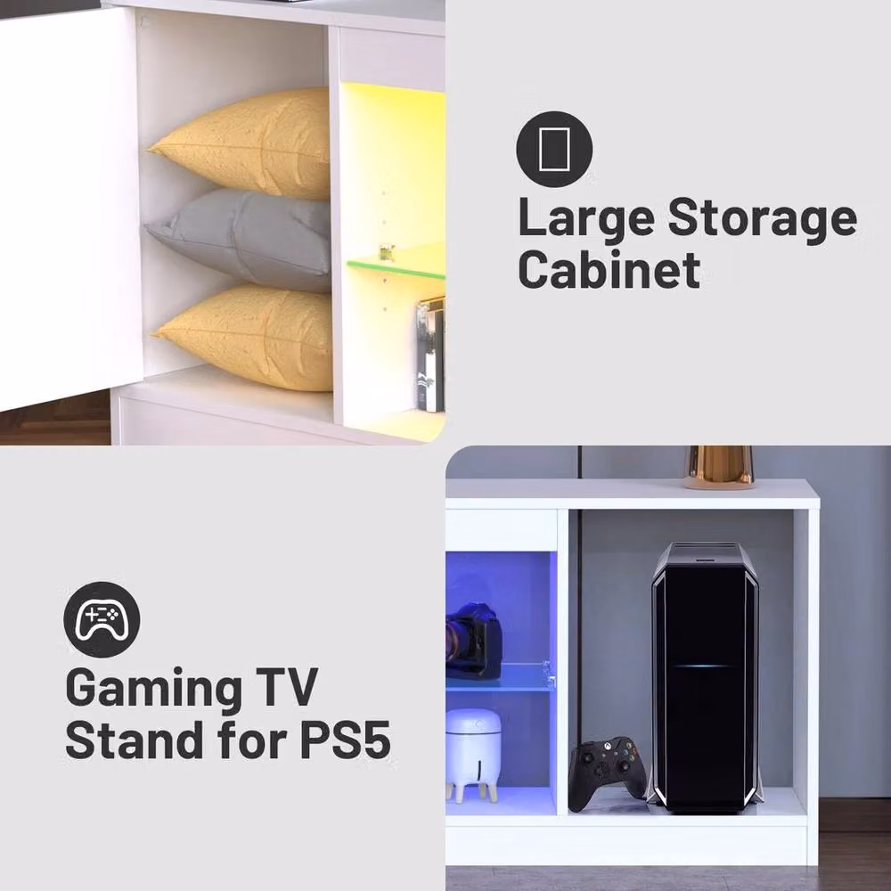 EONLION Modern Matt White LED TV Stand Cabinet Unit with Integrated Lighting W/D/H: 100 x 36 x 36 cm – 3