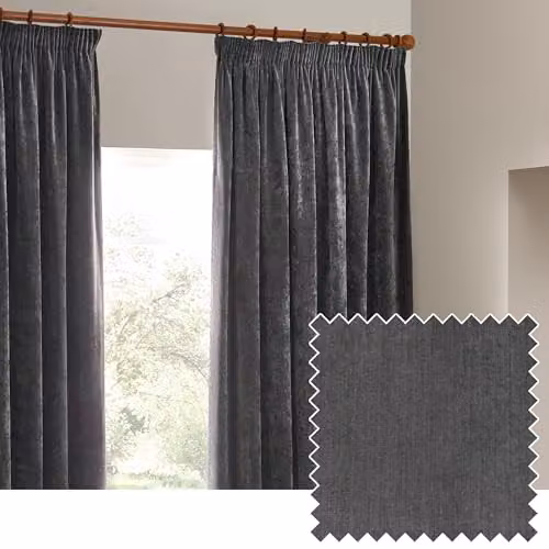 Yard Heavy Chenille Velvet Pencil Pleat Curtain Pair in Anthracite Grey, W: 229 cm, H: 137 cm – 1