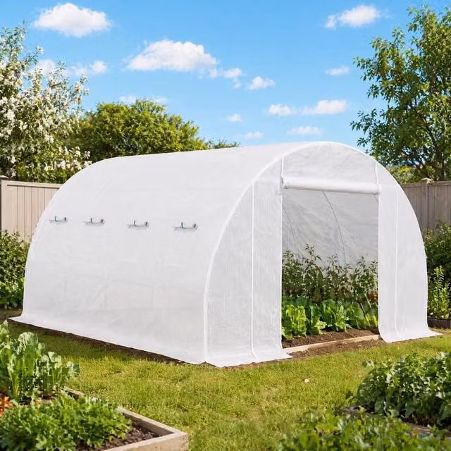 STILVORA White Plastic Greenhouse Replacement Cover with Roll-Up Windows, W 4 m x D 3 m x H 1.65 m – 1