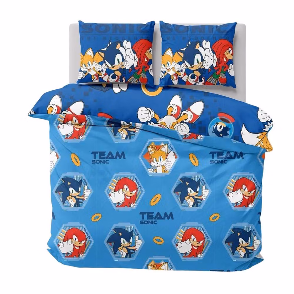Sonic the Hedgehog Team Reversible Microfibre Duvet Cover Set, Multicolour and Blue, W: 90 cm, H: 200 cm – 2