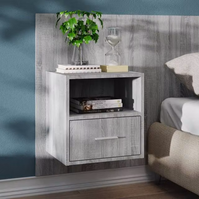 Berkfield Home Set of 2 Wall-mounted Bedside Cabinets in Grey Sonoma, W/D/H: 48.5 x 32.5 x 80 cm – 1