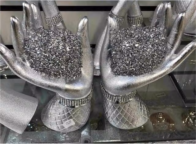 DEENZ Silver Pair of Heart in Hands Sparkle Tabletop Ornament