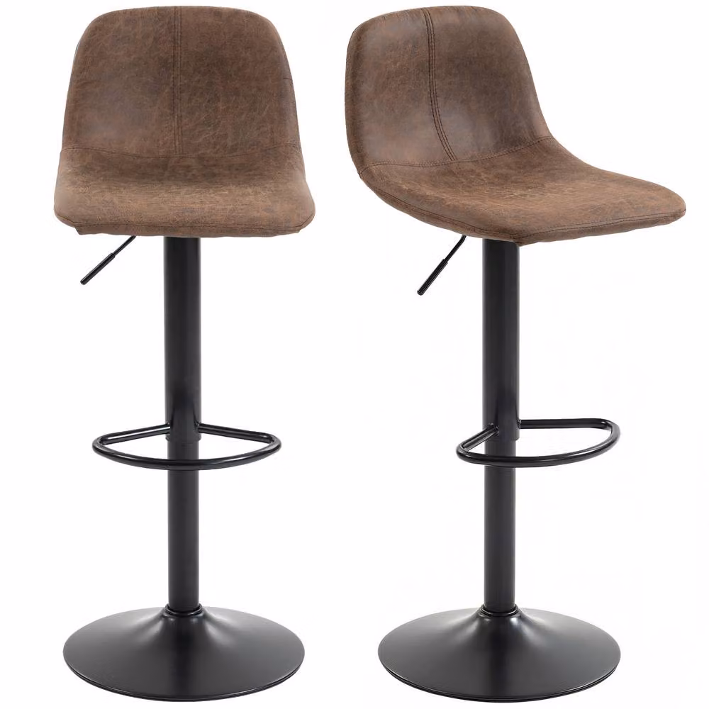STILVORA Set of 2 Brown Synthetic Leather Bar Stools with Swivel and Adjustable Height – 4