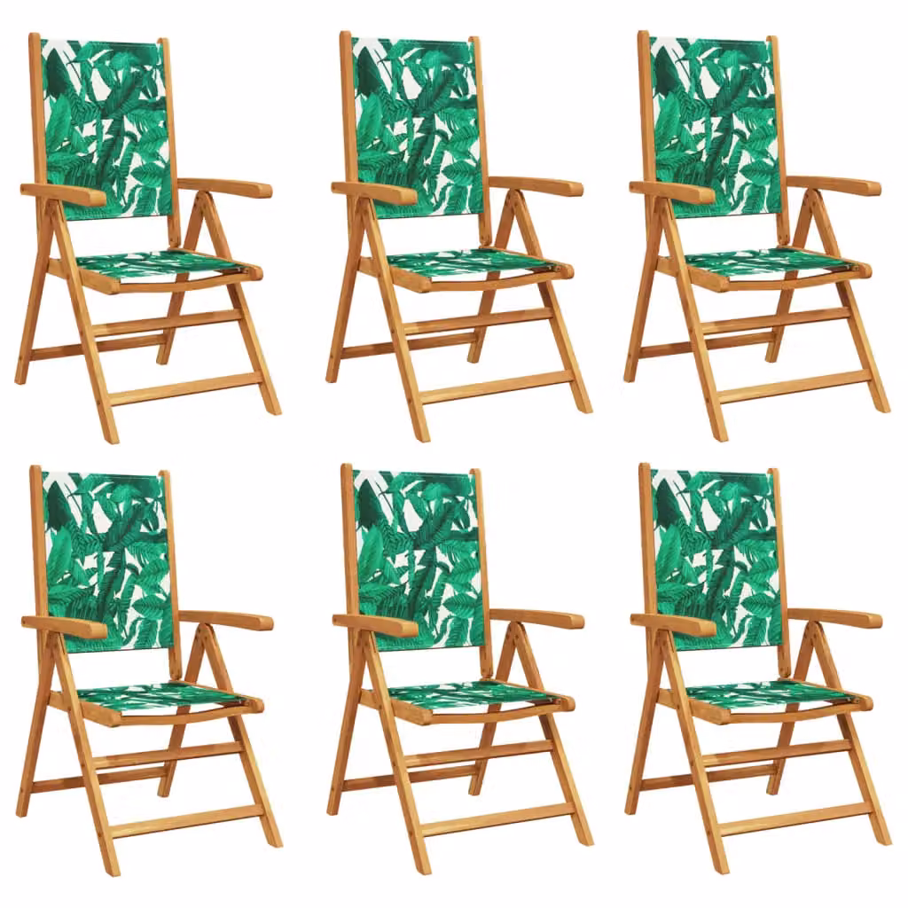 Berkfield Home Set of 6 Reclining Garden Chairs in Green Fabric and Acacia Wood – 2