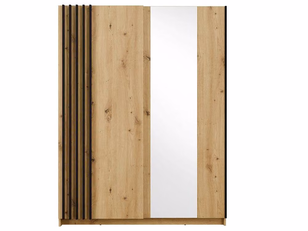 Vente-unique 2-Door Sliding Wardrobe with Mirror in Natural and Light Oak, W/D/H: 150.6 x 62.0 x 198.5 cm – 2