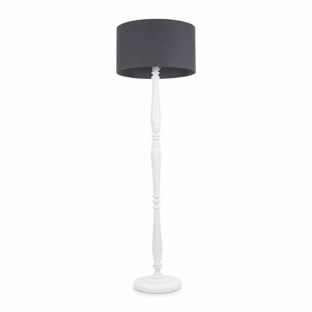 ValueLights Victoria White Wood Traditional Stem Floor Lamp with Anthracite Fabric Drum Shade, H 157 cm x W 45 cm x D 45 cm – 2