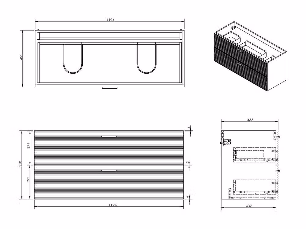 Vente-unique Fluted Freestanding Bathroom Unit with Inset Basin and 2 Drawers in Light Oak, W: 120 cm, H: 69 cm, D: 46 cm – 3
