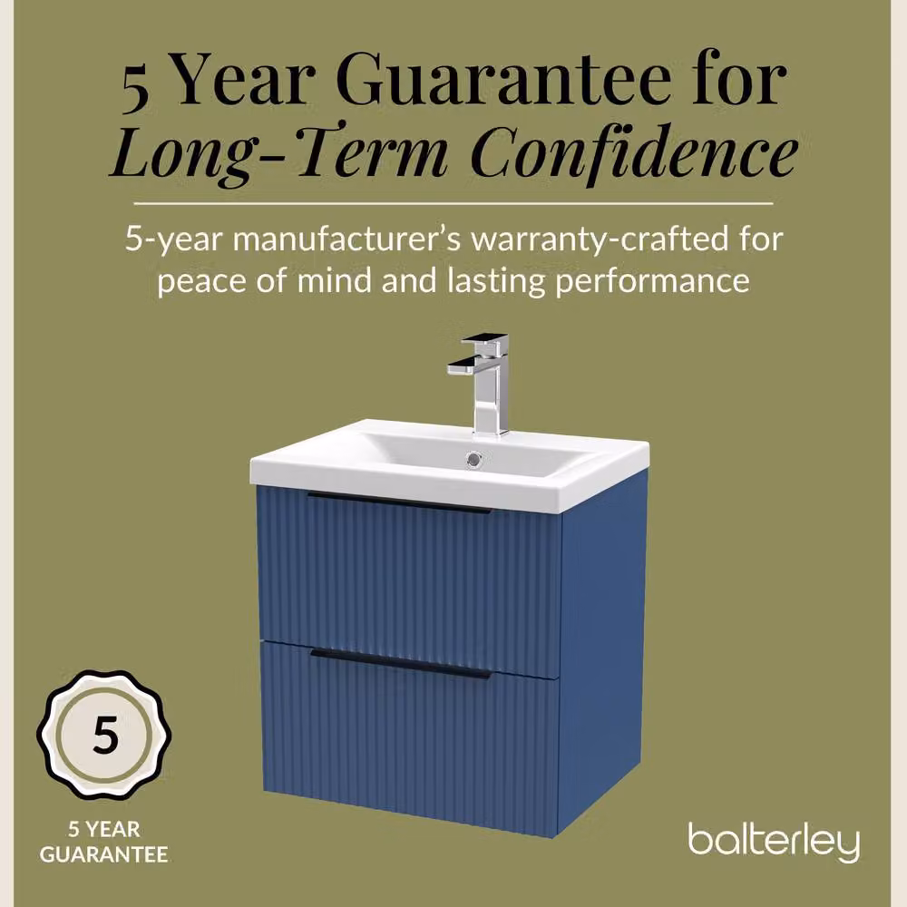 Balterley Fluted Front Wall Hung 2 Drawer Vanity Basin Unit, Satin Blue, W: 50 cm – 4