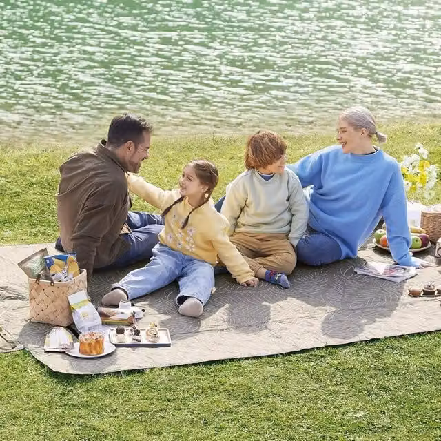 The Bazaarist Foldable Waterproof Padded Picnic Mat with Pegs, Beige – 1