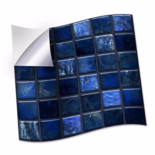 WALPLUS Pearl Noir Blue Geometric Mosaic Tile Stickers, 24 Pack, W/D/H: 15 x 15 x 0.54 cm – 1