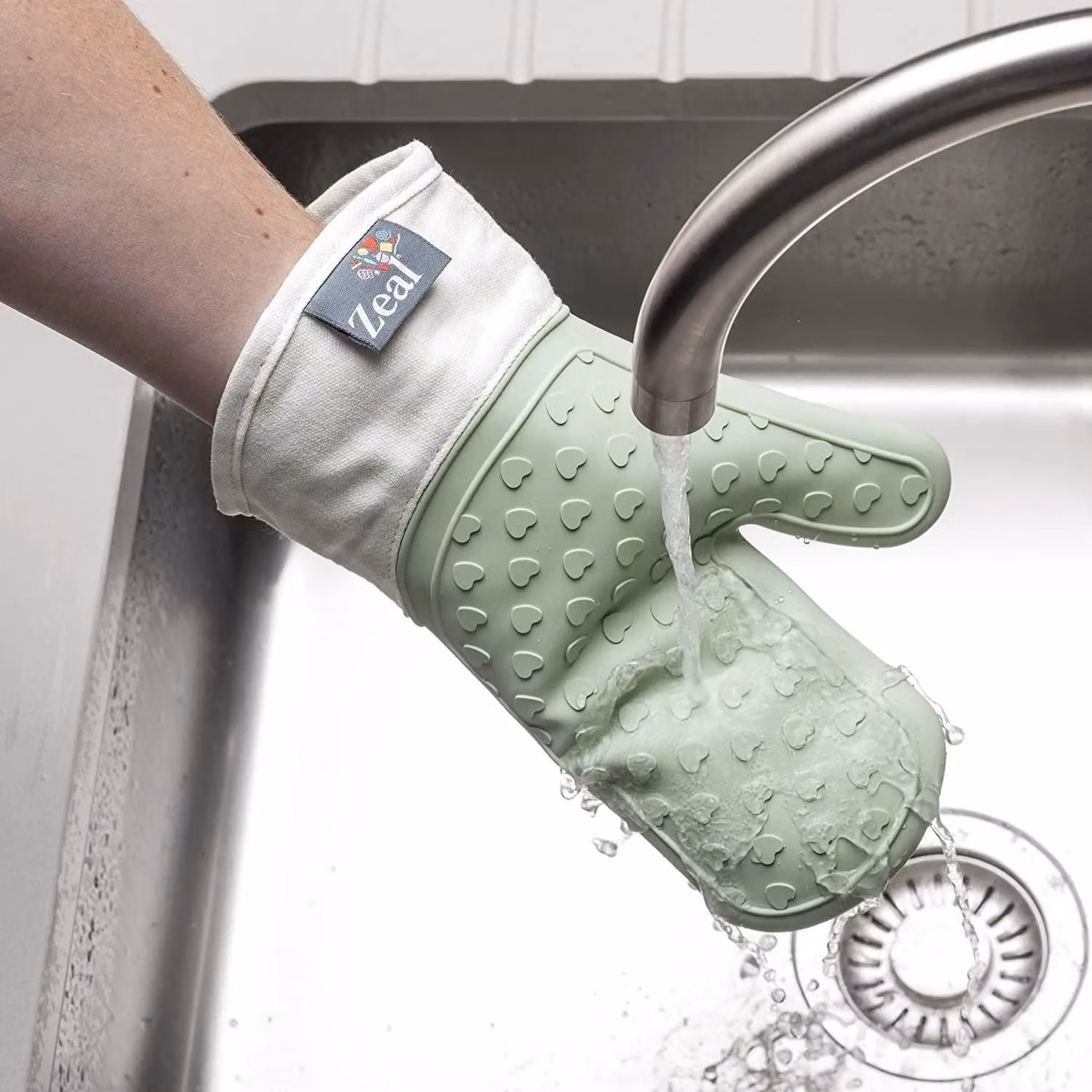 Zeal Silicone Heavy Duty Single Oven Mitt Glove in Green Gingham, Length: 29 cm – 3