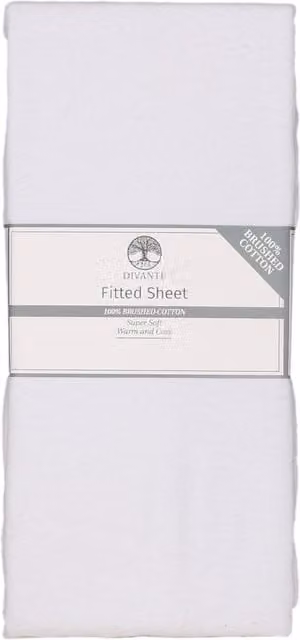 Divante White Brushed Cotton Flannel Fitted Sheet, W/D/H: 140 x 200 cm