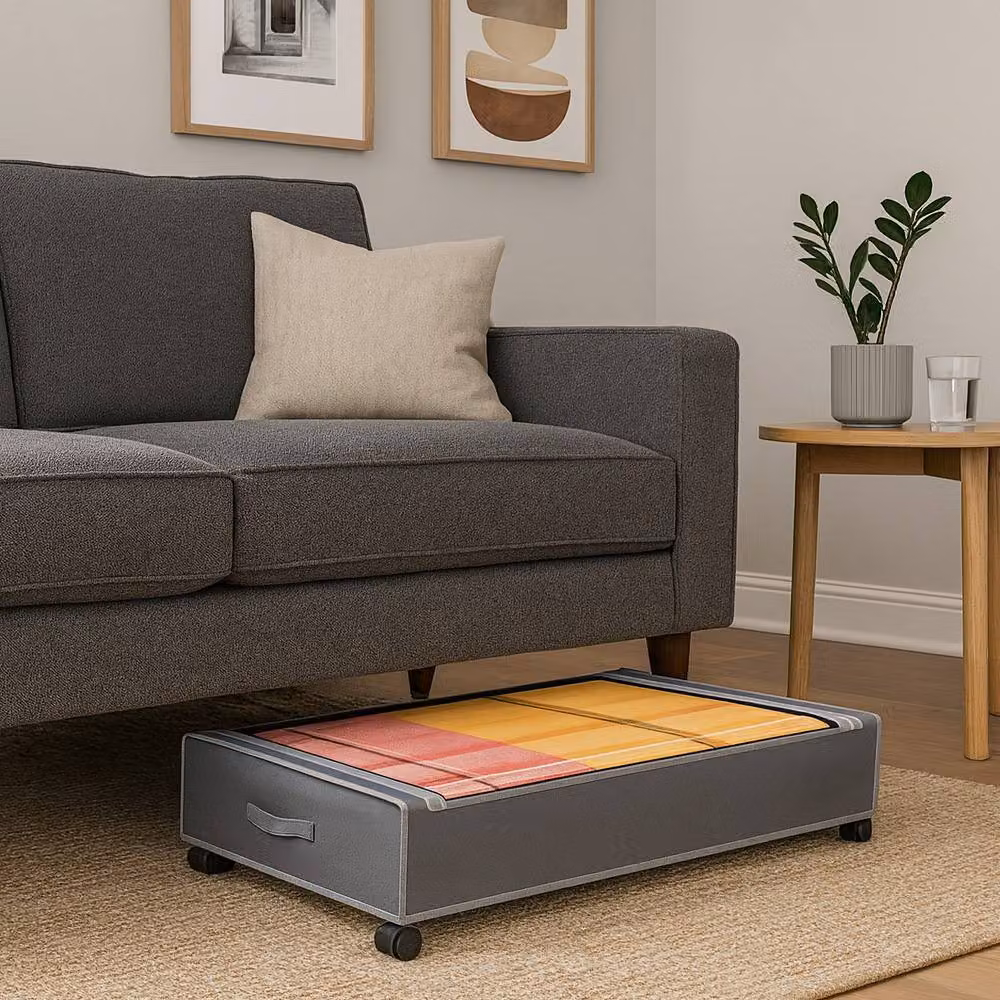 Voltico Underbed Canvas Storage Box with Wheels in Grey, W: 44.5 cm, D: 27 cm, H: 44.5 cm – 2