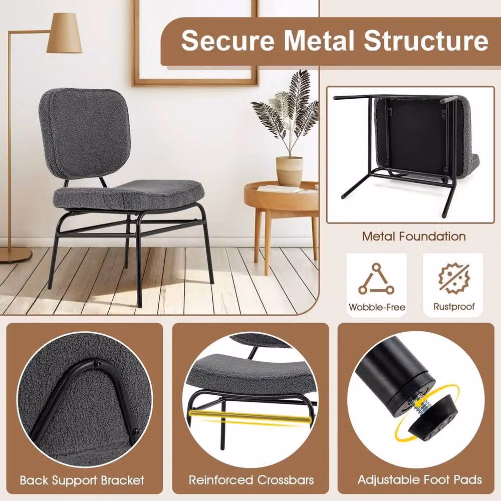 PAWNORA Grey Sherpa Upholstered Accent Chair with Armrests and Metal Frame – 5
