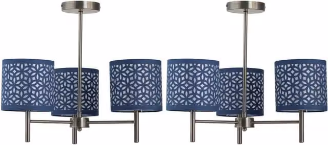 First Choice Lighting Brea Set of 2 Antique Brass Pendant Light Fittings with Navy Blue Cut Out Shades