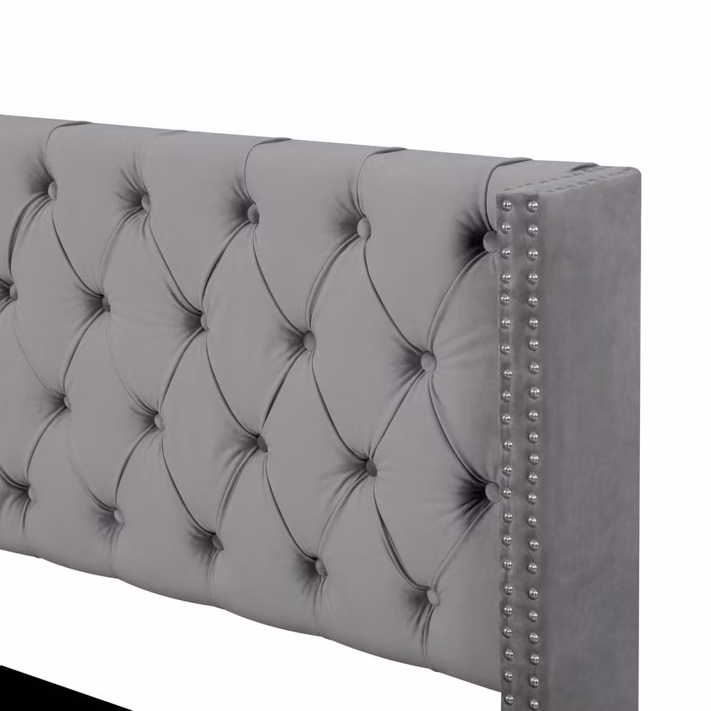 BTM Grey Velvet Upholstered Bed with Hydraulic Storage W: 150 cm, L: 200 cm – 7