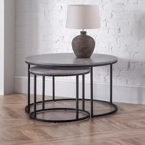 Julian Bowen Staten Round Nesting Coffee Tables in Grey and Black Concrete Effect