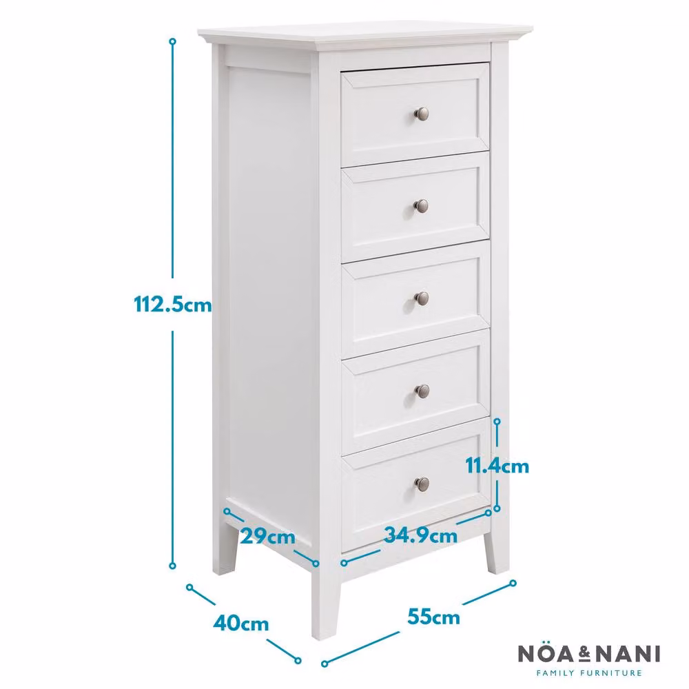 Nöa and Nani Karlstad 5 Drawer Tall Chest of Drawers in White – 2