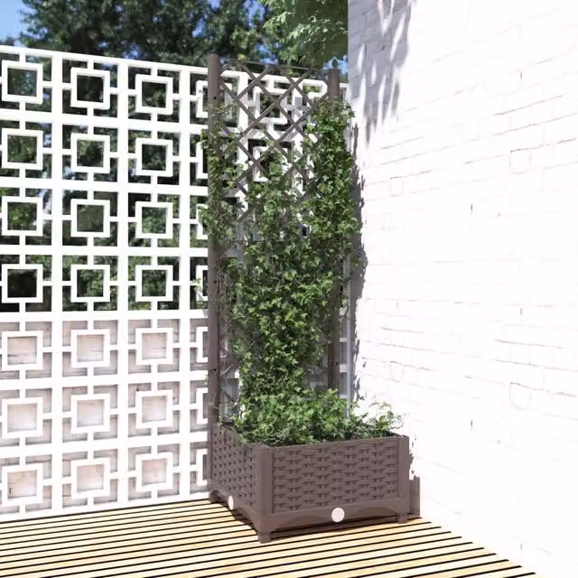 Berkfield Home Brown Garden Planter with Trellis and Climber Tub, W/D/H: 40 x 40 x 121.5 cm