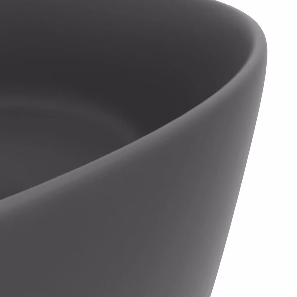 Berkfield Home Luxury Round Ceramic Countertop Wash Basin in Matt Dark Grey, W: 40 cm, D: 15 cm – 4