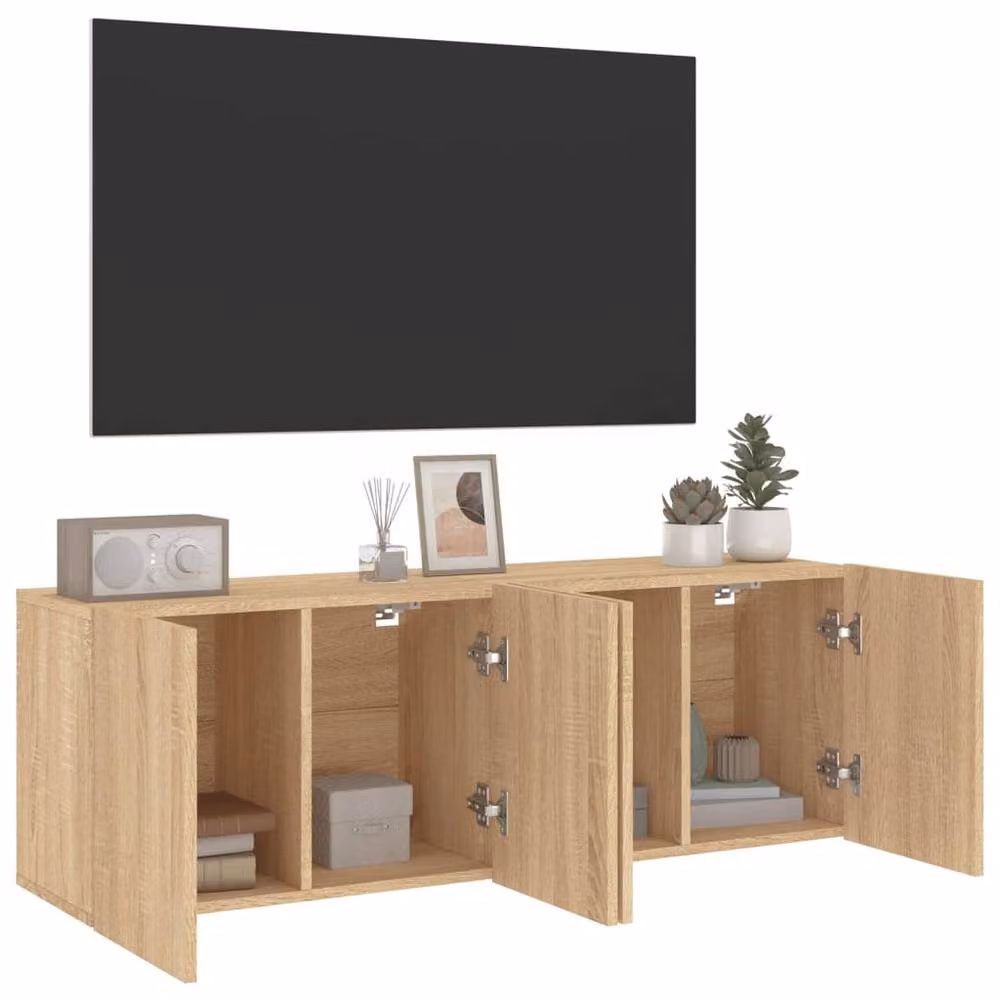 Berkfield Home Sonoma Oak Wall-mounted TV Cabinets, 2 Pieces, Light Brown, W/D/H: 60 x 30 x 41 cm – 4