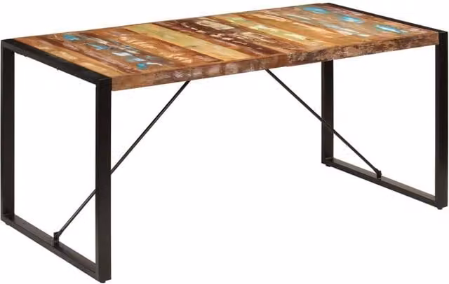 Berkfield Home Rectangular Dining Table in Brown Solid Reclaimed Wood, W/D/H: 160 x 80 x 75 cm – 1