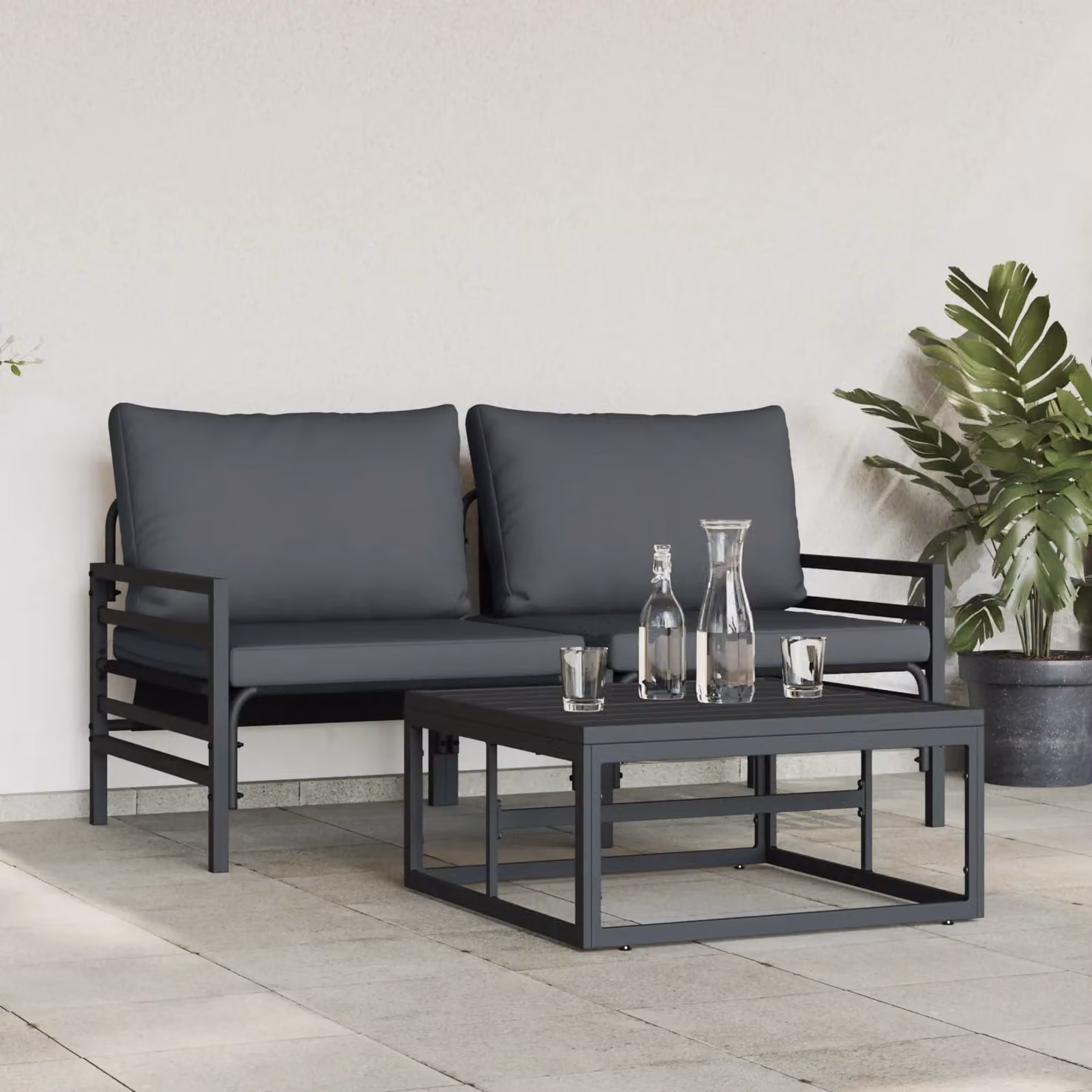 Berkfield Home 3 Piece Anthracite Garden Sofa Set with Powder Coated Steel Frame and Cushions – 4