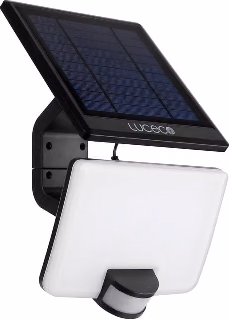 Luceco Guardian LED Solar Floodlight with PIR Motion Sensor, 800lm, 8W, Black
