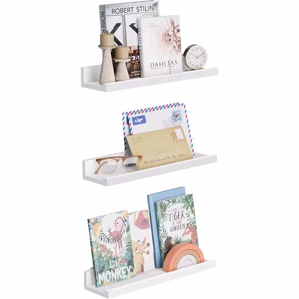 The Bazaarist Set of 3 White Matt Floating Wall Ledge Shelves – 2