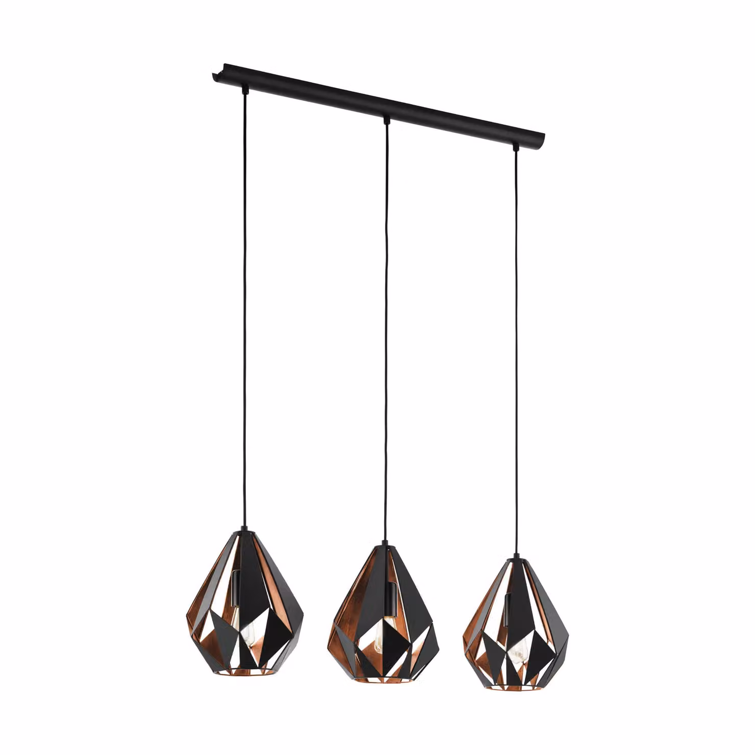 Eglo Carlton 1 Industrial 3-Light Suspended Pendant Light in Copper and Black Metal – 2