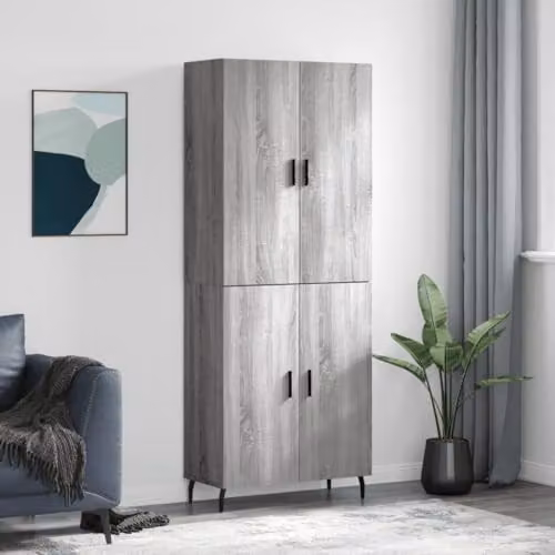 vidaXL Modern Highboard Sideboard in Grey Sonoma, Cupboard with Hinged Doors and Internal Shelves for Living Room or Bedroom, W/D/H: 180 x 34 x 69.5 cm – 2