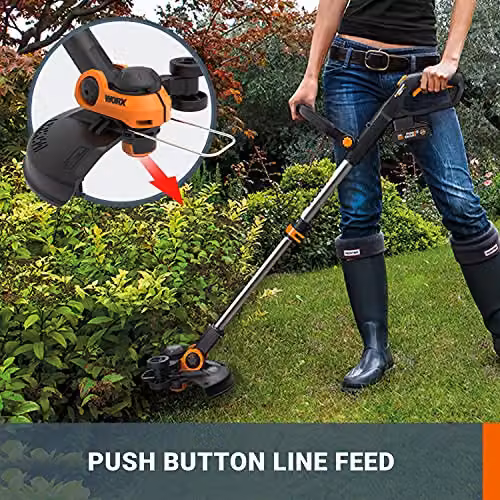 WORX WG163E.9 20V PowerShare Cordless Grass Trimmer with 30cm Cutting Line, Black and Orange, Tool Only – 4
