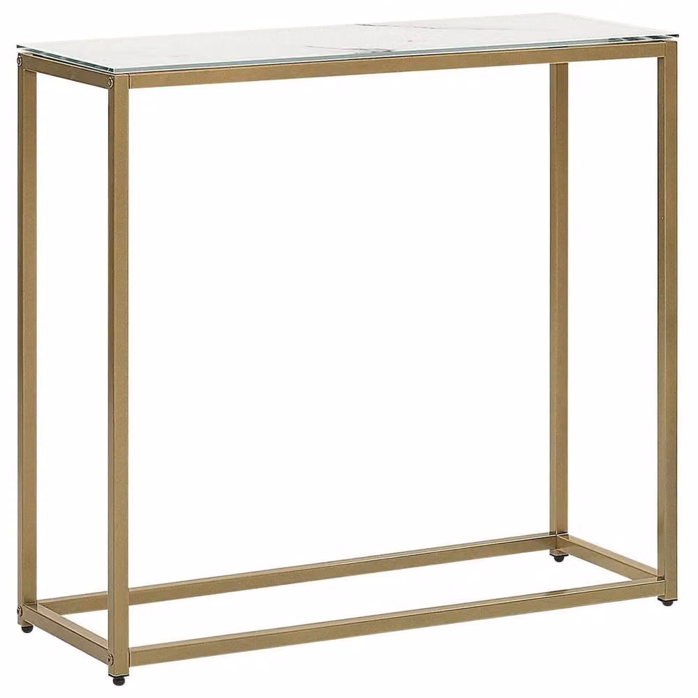 Wyld and Coco Console Table with White Marble Effect Tempered Glass Top and Gold Base, W/D/H: 80 x 30 x 76 cm – 2