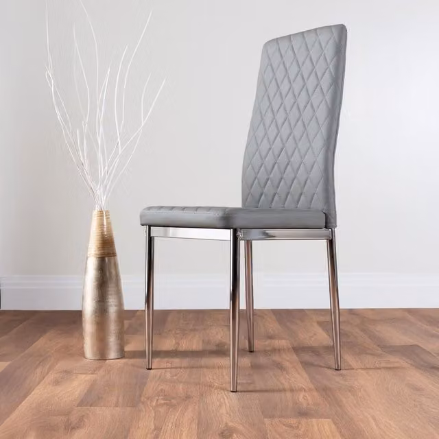 FurnitureboxUK Set of 6 Milan Faux Leather Dining Chairs with Chrome Legs in Grey – 1
