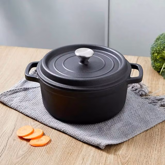 EONLION Uncoated Cast Iron Casserole Stew Pot, Black, Diameter: 100 cm