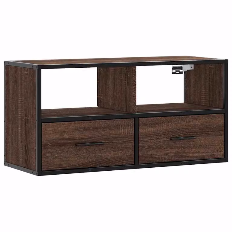 Berkfield Home Industrial TV Cabinet in Brown Oak with Metal and MDF, W: 80 cm, D: 31 cm, H: 39.5 cm