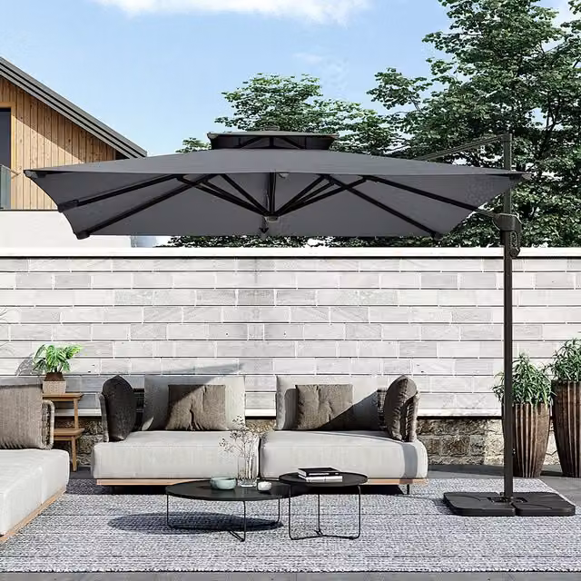 Breeins 3m Cantilever Parasol with LED Lights and Fillable Base in Dark Grey