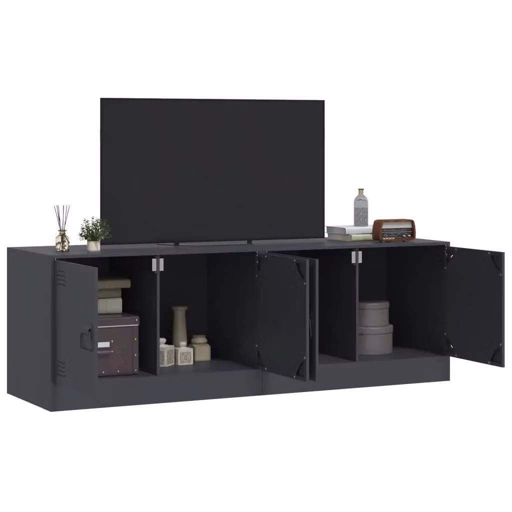 Berkfield Home Set of 2 Industrial Metal TV Cabinets in Anthracite and Black, W/D/H: 67 x 39 x 44 cm – 3