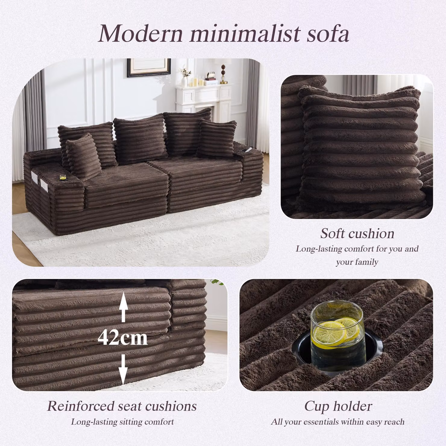Aosom UK Brown Corduroy Convertible Sofa Bed with High Backrest, Extra Pillow and Dual Side Pockets, W/D/H: 107.5 x 38.5 x 34 cm – 7