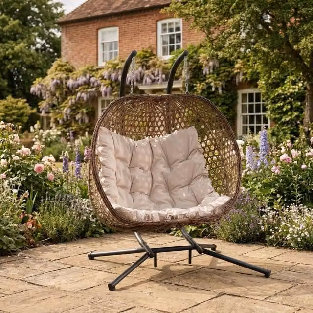 Rosewood & Stone Home Knole Double Egg Chair in Beige and Brown with Cushions