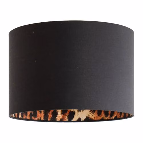 ValueLights Oasis Small Black Fabric Ceiling Lamp Shade with Leopard Print Inner Drum, Shade Width: 30.5 cm – 1