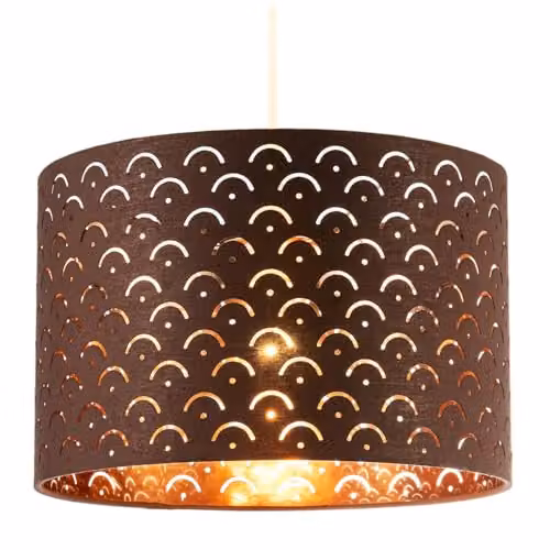 Happy Homewares Brown Cotton Fabric Cylinder Lamp Shade with Copper Interior and Geometric Arch Pattern, H 30.0 cm x W 20.0 cm x D 20.0 cm – 2
