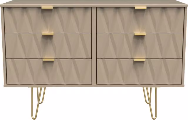 Ready Assembled 2 U Dallas 6 Drawer Wide Chest in Light Brown and Gold