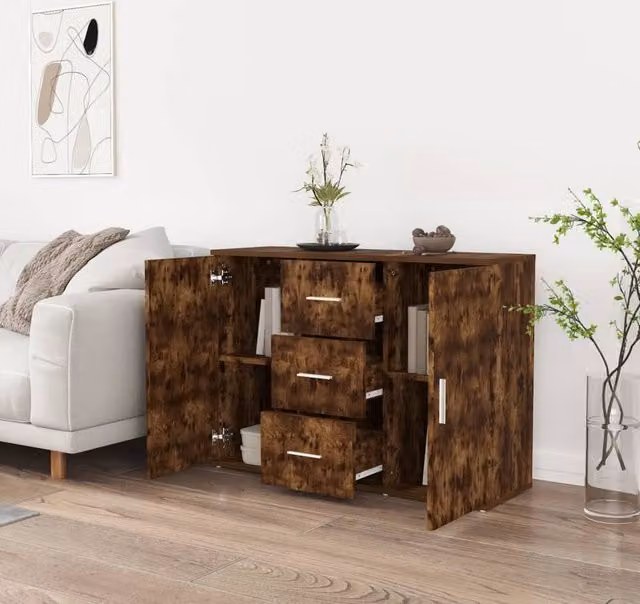 Berkfield Home Smoked Oak Sideboard in Brown, W/D/H: 91 x 29.5 x 65 cm