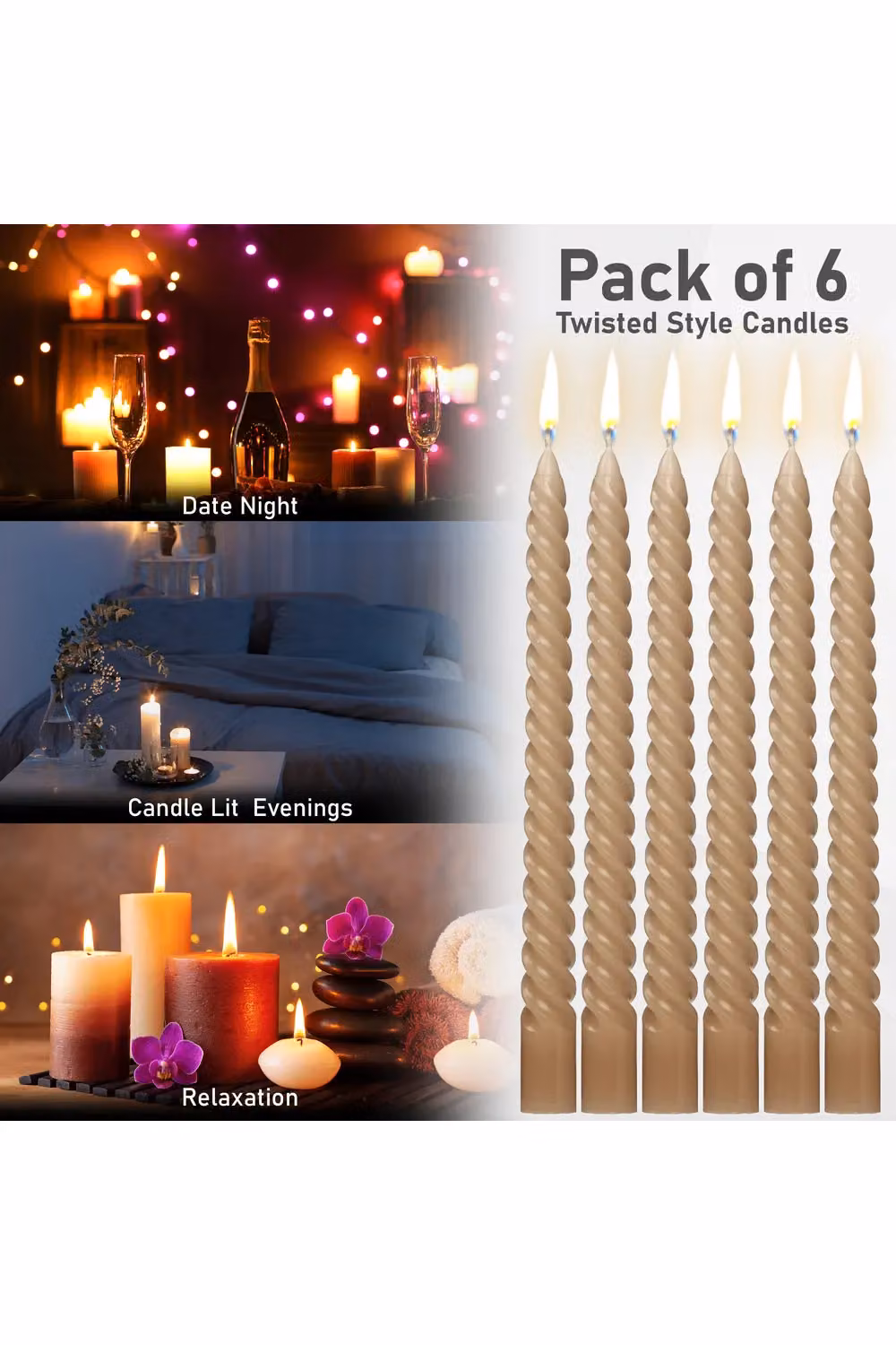 Deco Express Non-Drip Twisted Unscented Dinner Candles, Brown, Pack of 6 – 10