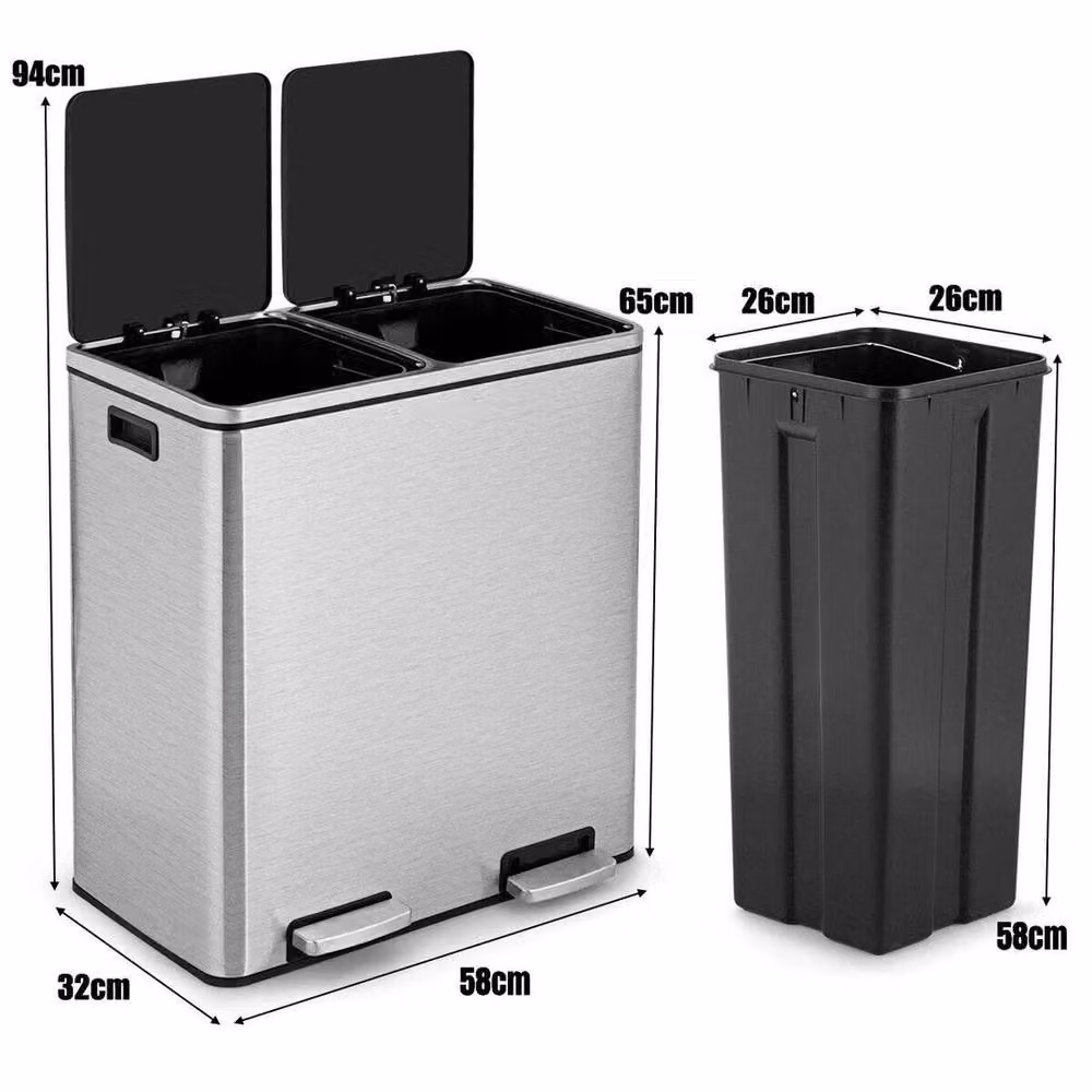 Kelvenix Double Kitchen Recycling Pedal Bin in Silver, 2 x 30L – 2