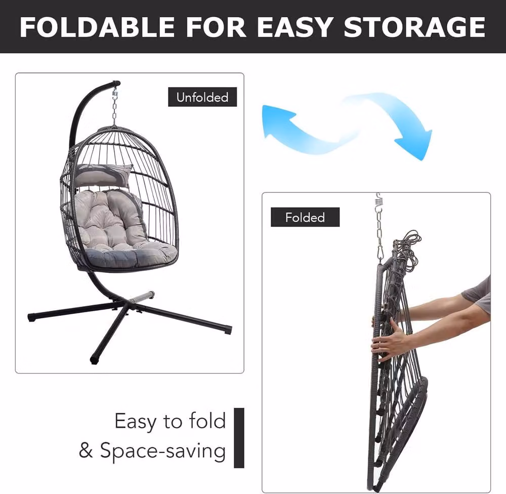 Lishetimig Hanging Egg Chair with Stand, Cushion and Headrest in Grey – 6