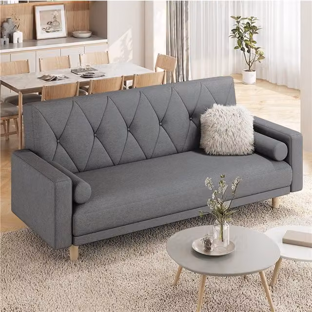 Yaheetech 3 Seater Click-Clack Sofa Bed in Dark Grey with 2 Pillows