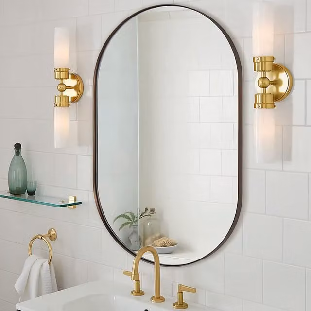 Livingandhome Modern Oval Metal and Glass Wall Mirror - Black